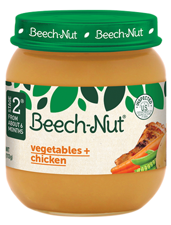 BEECH-NUT BABY FOOD JAR, STAGE 2, VEGETABLES+CHICKEN, 4 OZ