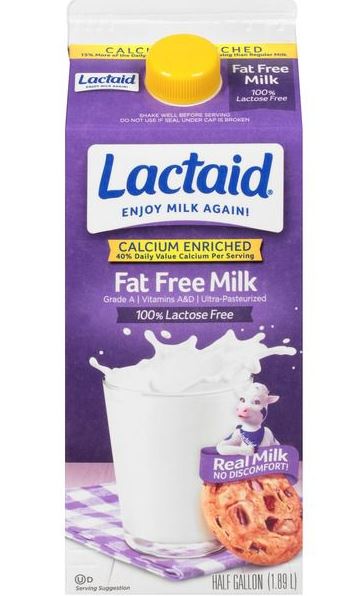 Lactaid Fat Free Milk Calcium Enriched - 0.5 gal